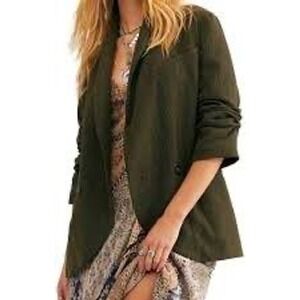 Free People Rowan Quilted Blazer Jacket Women's M Olive Green Cotton Lined Shawl